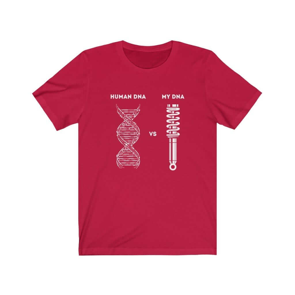 red funny car guys dna car tshirt, car guys, car fans, car lovers, car enthusiasts, automotive tshirt, awesome men's gift idea