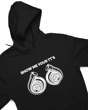 black funny hoodie for car guys, car hoodie, car apparel, car clothing, show me your tt's