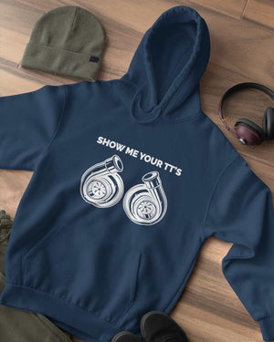 navy funny hoodie for car guys, car hoodie, car apparel, car clothing, show me your tt's
