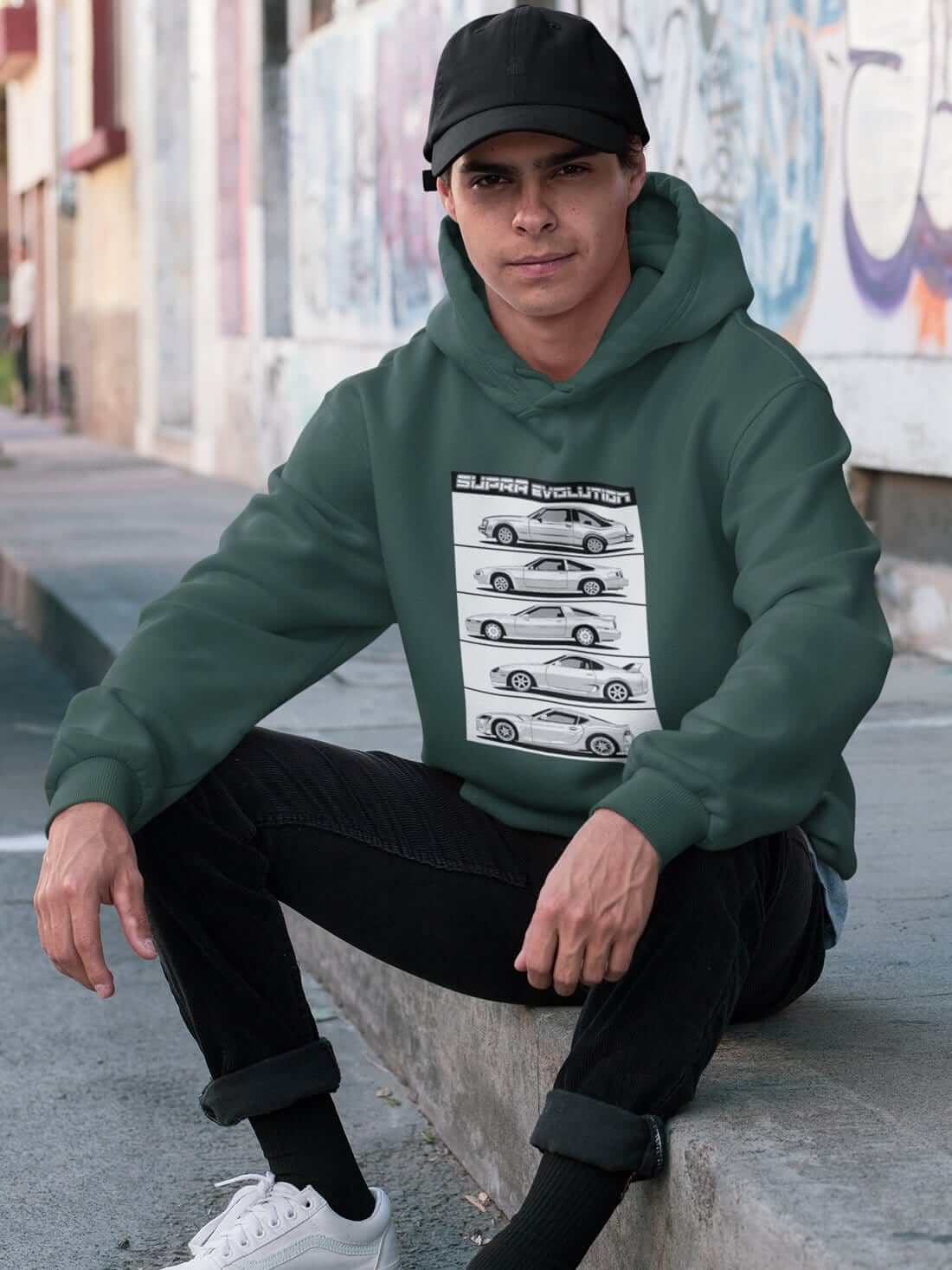 supra evolution hoodie in forest green, jdm hoodie