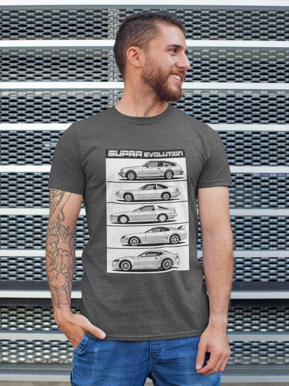 Supra Japanese cars printed on Dark Grey Heather car t-shirt, JDM tee, car guy gift, car lover, car fan, car enthusiast, petrolhead, JDM lover, boyfriend gift idea