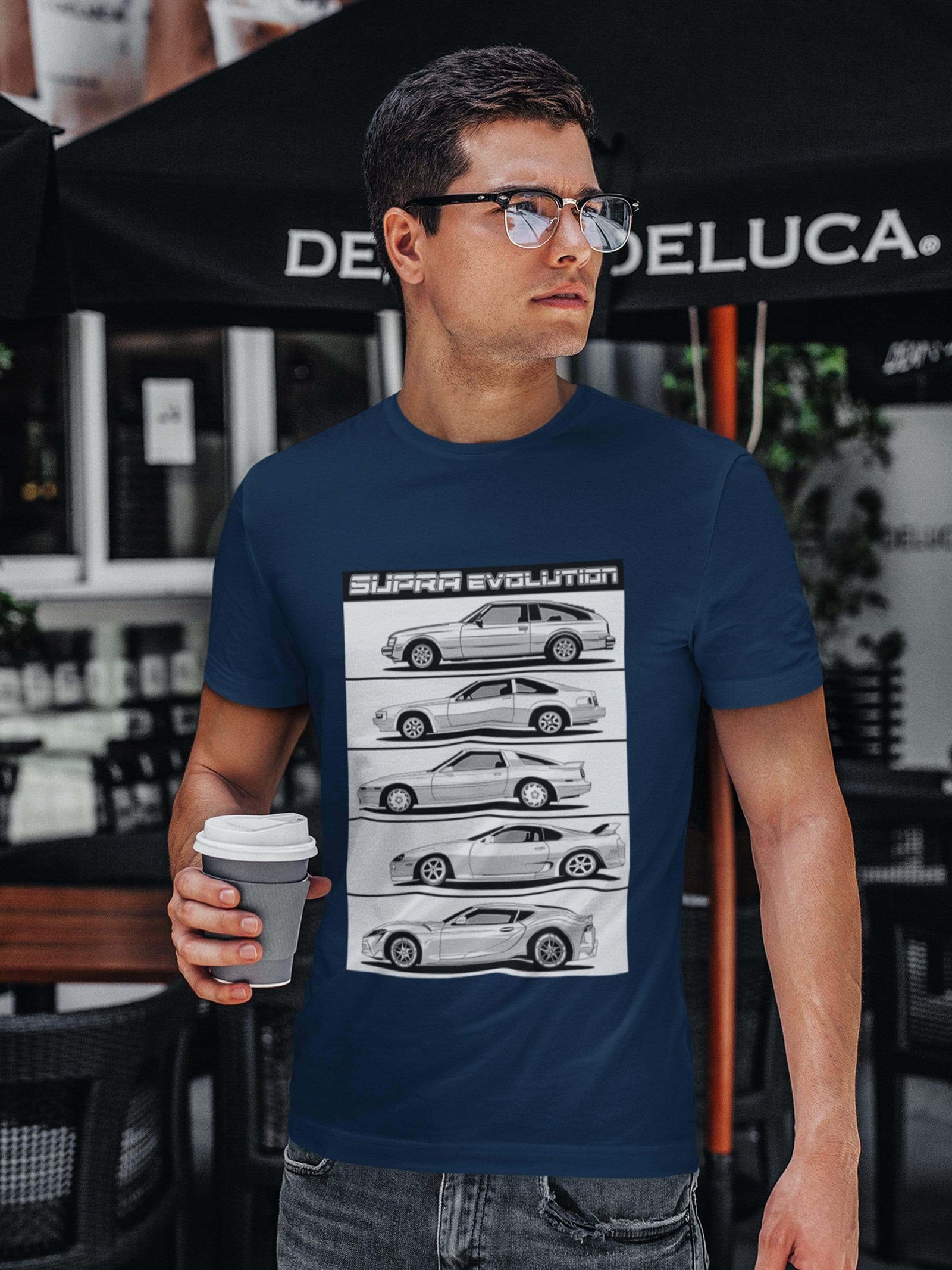 Supra Japanese cars printed on Navy car t-shirt, JDM tee, car guy gift, car lover, car fan, car enthusiast, petrolhead, JDM lover, boyfriend gift idea