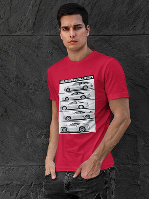 Supra Japanese cars printed on red car t-shirt, JDM tee, car guy gift, car lover, car fan, car enthusiast, petrolhead, JDM lover, boyfriend gift idea