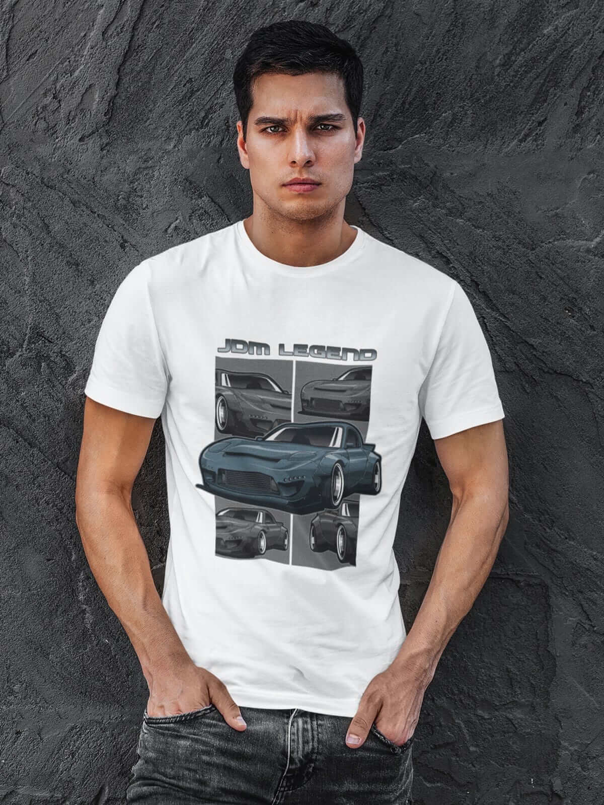 man with Blue Japanese car printed on white t-shirt, JDM tee, car guy gift, car lover, car fan, car enthusiast, petrolhead, JDM lover, boyfriend gift idea
