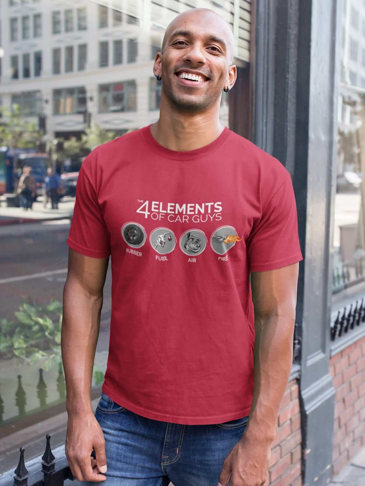 man funny "the 4 elements of car guys" red t-shirt, JDM shirt, car guy gift, car lover, car fan, car enthusiast, petrolhead, JDM lover, boyfriend gift idea tee