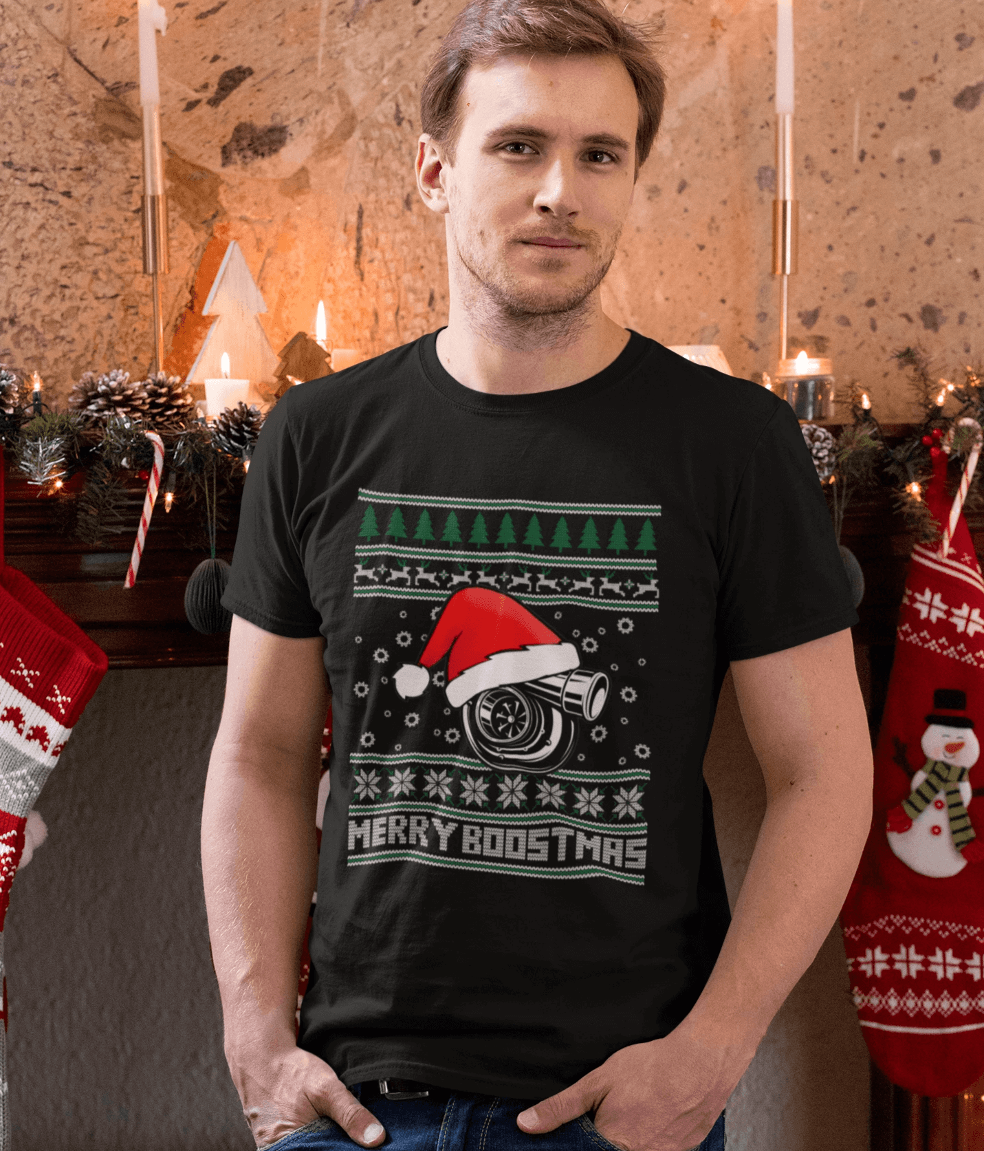 merry boostmas - ugly christmas design, funny black t-shirt, car apparel, xmas gift, christmas gift, turbo, jdm, racecar, the perfect gift