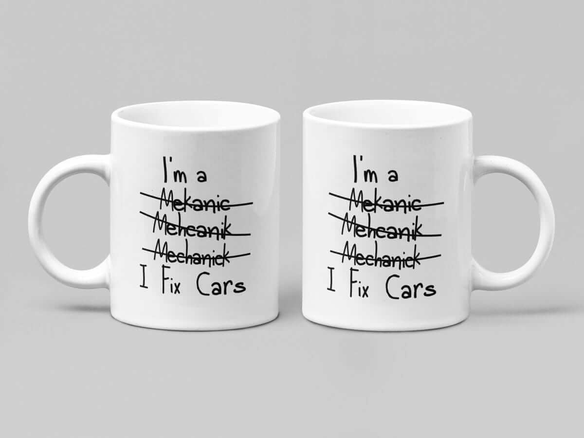 white car mug with funny text, car guy gift, 11oz ceramic coffee mug both sides
