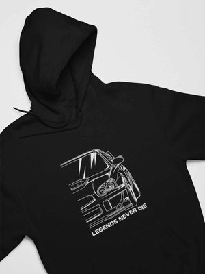 Japanese sports car printed on black car hoodie designed for car lovers, car guys, car enthusiasts, JDM lovers, and petrolheads
