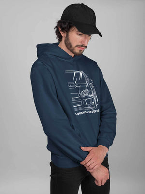 Japanese sports car printed on navy car hoodie designed for car lovers, car guys, car enthusiasts, JDM lovers, and petrolheads
