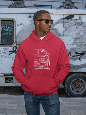 Japanese sports car printed on red car hoodie designed for car lovers, car guys, car enthusiasts, JDM lovers, and petrolheads